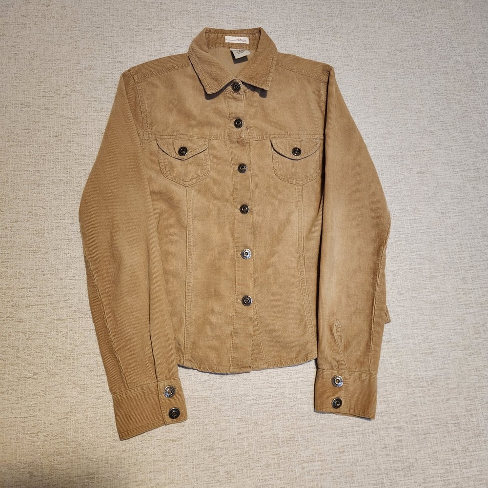 Refuge Corduroy Shirt Jacket Womens Medium Tan Cotton Button Up Western Pockets